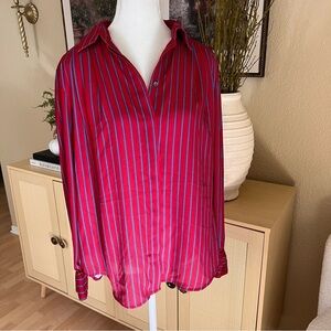 ARGENT NWT Red Striped‎ Pleated Button Down Top Size 6